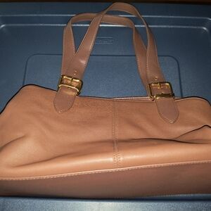 Giani Bernini Cute Little Brown Leather Handbag w/ 3 Compartments and Gold Hardw
